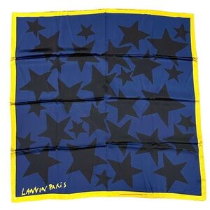 Lanvin Paris Blue & Yellow Star Print Silk Scarf (34x34)